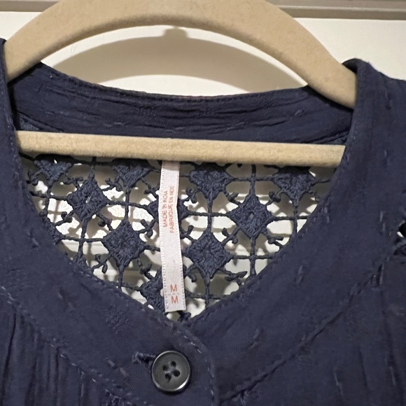 Free People  "The Best Lace" Button Down Blue Size M - Picture 3 of 6